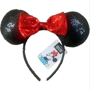 Disney Parks Minnie Mouse Ears Sequined Head Band Red Sequined Bow (one Size)